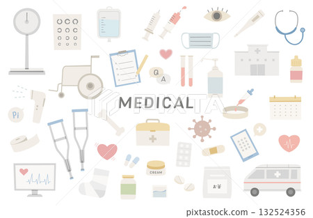 Medical doodle style hospital health medical illustration vector set white background no lines injection 132524356