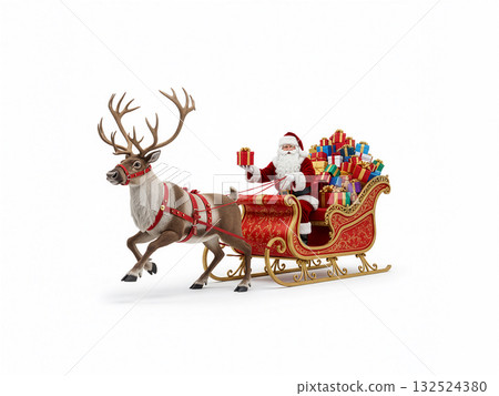 Santa Claus delivering presents in a sleigh with reindeer 132524380