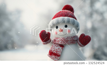 Snowman in a red hat and scarf in the snow, created AI Snowman in a red hat and scarf in the snow, created AI 132524524