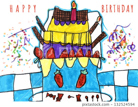 Birthday Cake (Hand-drawn Illustration, Kids) 132524594
