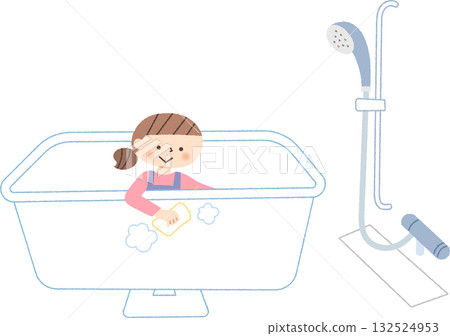 A girl cleaning a bath 132524953