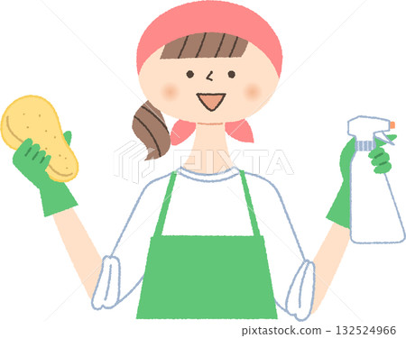 拿著清潔工具的婦女 拿著清潔工具的婦女 132524966
