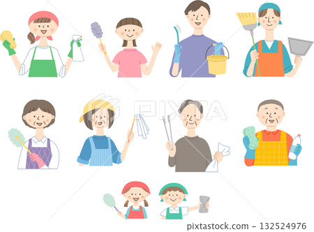 一群拿著清潔工具的人 一群拿著清潔工具的人 132524976