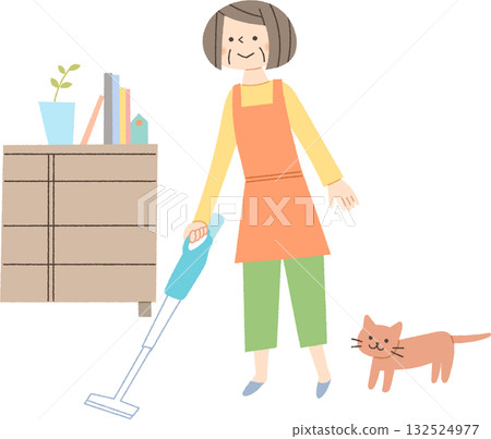 Senior woman cleaning the living room 132524977