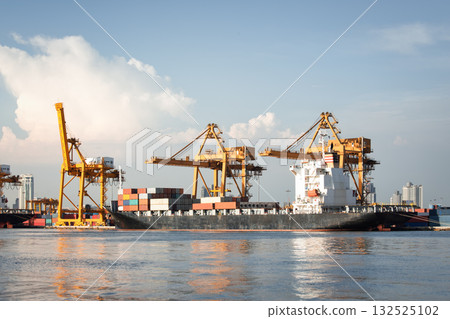 Crane and cargo ship at port in Bangkok City of Thailand. Crane and cargo ship at port in Bangkok City of Thailand. 132525102