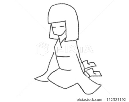 鉛筆畫風格的波波頭女孩插畫 鉛筆畫風格的波波頭女孩插畫 132525192