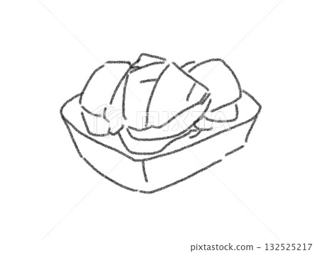 Illustration of a dish in a pencil-drawn style container 132525217
