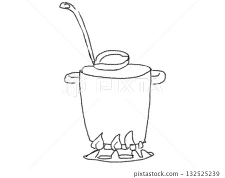 Pencil drawing style line drawing illustration of cooking Pencil drawing style line drawing illustration of cooking 132525239