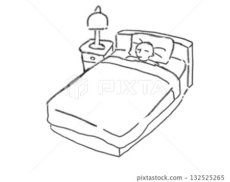 Line drawing illustration of a person sleeping in bed Line drawing illustration of a person sleeping in bed 132525265
