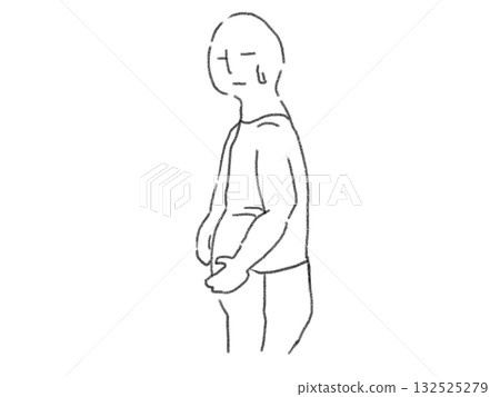 線條畫插圖，描繪了一個人擔心自己腹脹的場景 132525279
