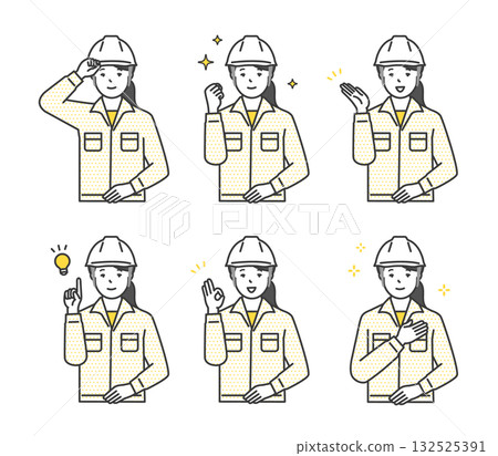 Illustration set of workers wearing helmets 132525391
