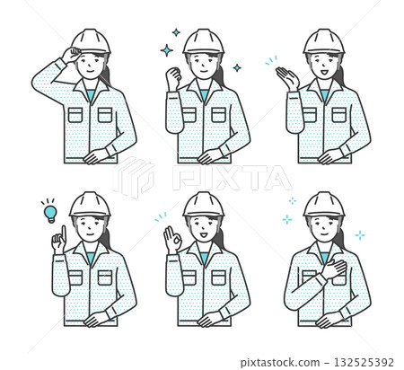工人戴著安全帽的插圖集 132525392