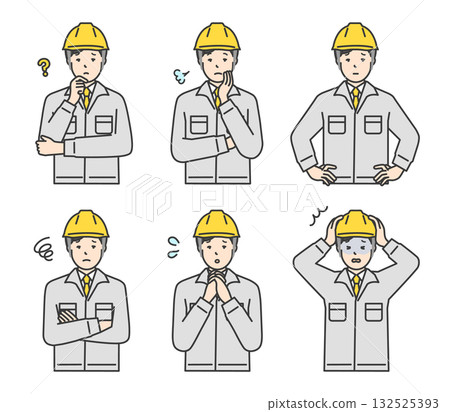 Illustration set of workers wearing helmets Illustration set of workers wearing helmets 132525393