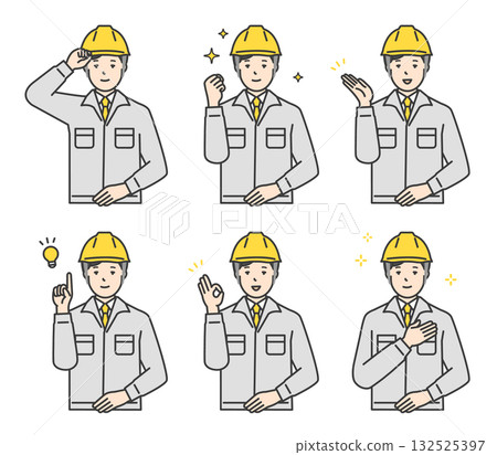 Illustration set of workers wearing helmets 132525397
