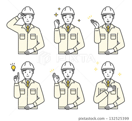 Illustration set of workers wearing helmets Illustration set of workers wearing helmets 132525399