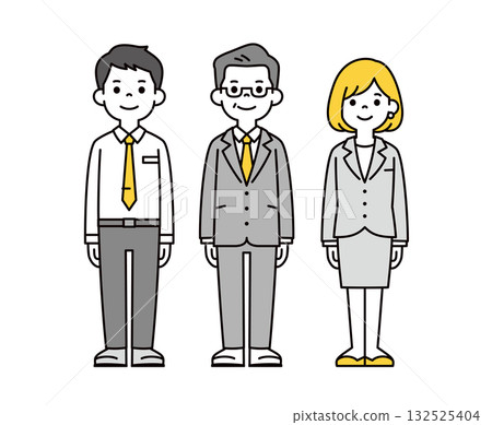 Simple full-body vector illustration set of a president, a young office worker, and an office lady Simple full-body vector illustration set of a president, a young office worker, and an office lady 132525404