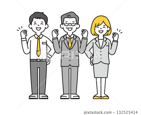 微笑、努力工作的資深管理人員和年輕的男女員工，全身向量插圖素材集 132525414