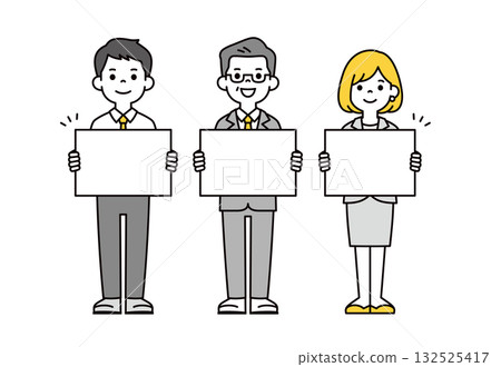 一組向量插圖,描繪了不同年齡層的商人手持翻頁圖表自我介紹。 一組向量插圖,描繪了不同年齡層的商人手持翻頁圖表自我介紹。 132525417