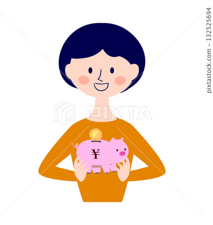 圖：一位女士將錢放入存錢罐 132525694