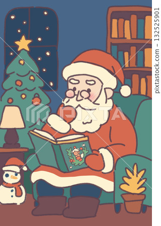 聖誕老公公饒有興致地讀著圖畫書。 132525901