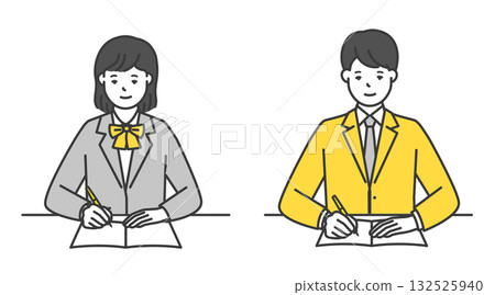 身穿制服學習的男女學生插畫素材 132525940