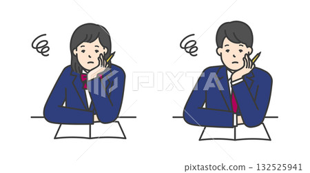 Illustration material of female and male students in uniform studying 132525941