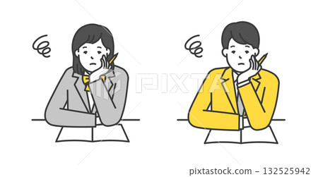 Illustration material of female and male students in uniform studying 132525942