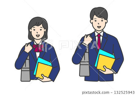 Illustration material of female and male students in uniforms commuting to school 132525943