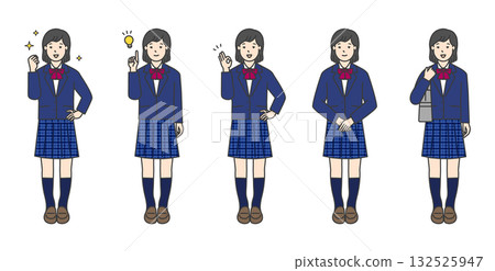 Full-body illustration set of female students in uniform Full-body illustration set of female students in uniform 132525947