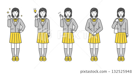 Full-body illustration set of female students in uniform 132525948