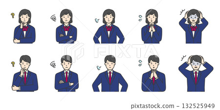 一組身著制服的男女學生上半身插圖 132525949
