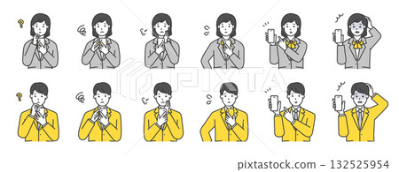 一組身穿制服、手持智慧型手機的男女學生上半身插圖 132525954