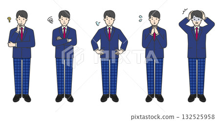 一組身著制服的男學生全身插畫 一組身著制服的男學生全身插畫 132525958