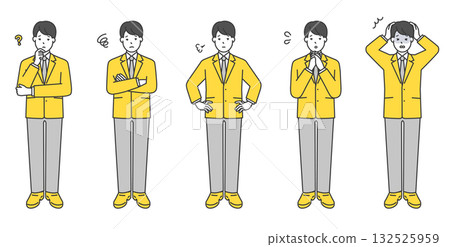 Full-body illustration set of male students in uniform Full-body illustration set of male students in uniform 132525959