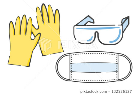 Masks, gloves, and goggles used for cleaning and disinfecting work 132526127