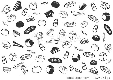 線條畫麵包桌布插圖 132526145