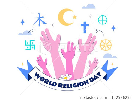 World Religion Day Vector Illustration with Symbol Icons of Different Faiths Promoting Unity and Respect Among All Beliefs in a Background World Religion Day Vector Illustration with Symbol Icons of Different Faiths Promoting Unity and Respect Among All Beliefs in a Background 132526253