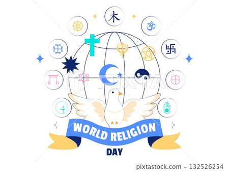 World Religion Day Vector Illustration with Symbol Icons of Different Faiths Promoting Unity and Respect Among All Beliefs in a Background 132526254