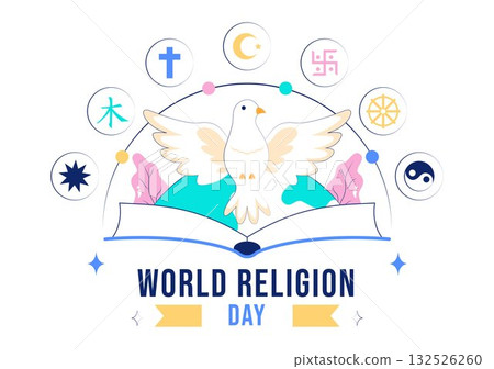 World Religion Day Vector Illustration with Symbol Icons of Different Faiths Promoting Unity and Respect Among All Beliefs in a Background 132526260