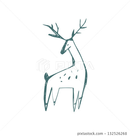 Scandinavian deer illustration in folk art style with elegant antlers and minimal nordic design perfect for holiday cards and prints Scandinavian deer illustration in folk art style with elegant antlers and minimal nordic design perfect for holiday cards and prints 132526268