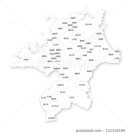 福岡縣及市町村空白地圖 福岡縣及市町村空白地圖 132526594