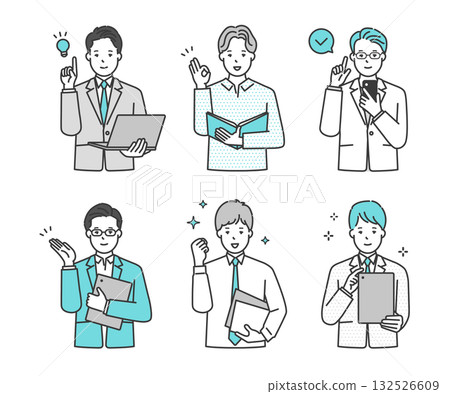 Simple image of a business person holding a computer or file. Illustration material set Simple image of a business person holding a computer or file. Illustration material set 132526609