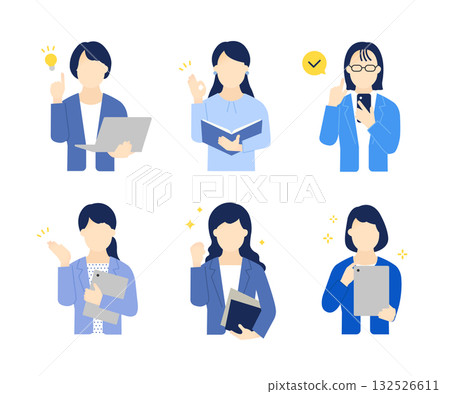 Simple image of a business person holding a computer or file. Illustration material set 132526611