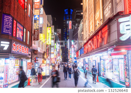 Tokyo: Shinjuku West Exit, the neon-lit entertainment district 132526648