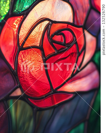 彩色玻璃紅玫瑰人工智慧影像 132526790