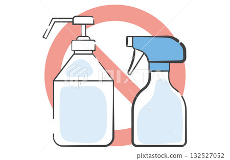 Illustration of alcohol disinfectant and spray bottle with prohibition mark 132527052