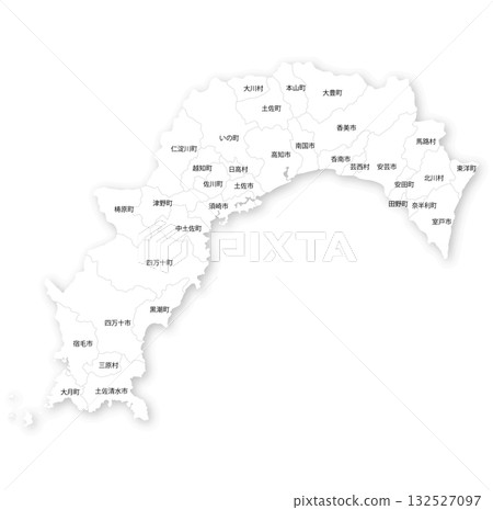 Blank map of Kochi prefecture and municipalities Blank map of Kochi prefecture and municipalities 132527097