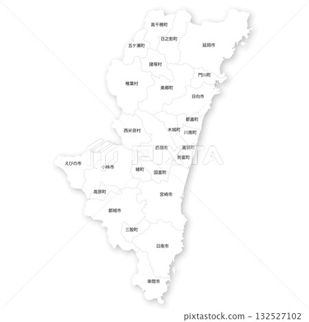 Blank map of Miyazaki prefecture and municipalities 132527102