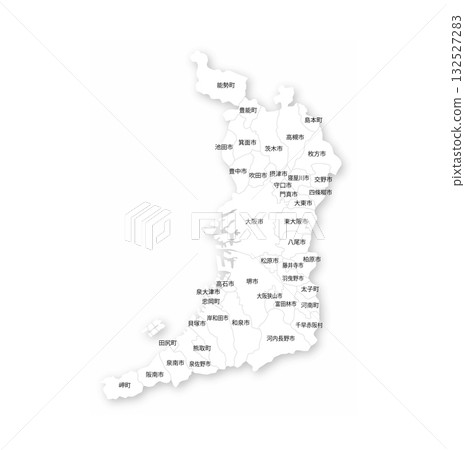Blank map of Osaka Prefecture and its cities and towns 132527283
