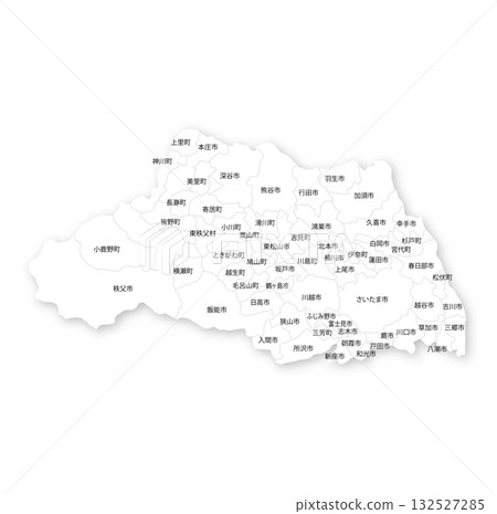 Blank map of Saitama prefecture and municipalities 132527285